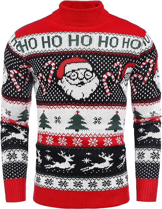 COOFANDY Mens Funny Christmas Jumper Turtleneck Knitted Ugly Xmas Sweater Pullover