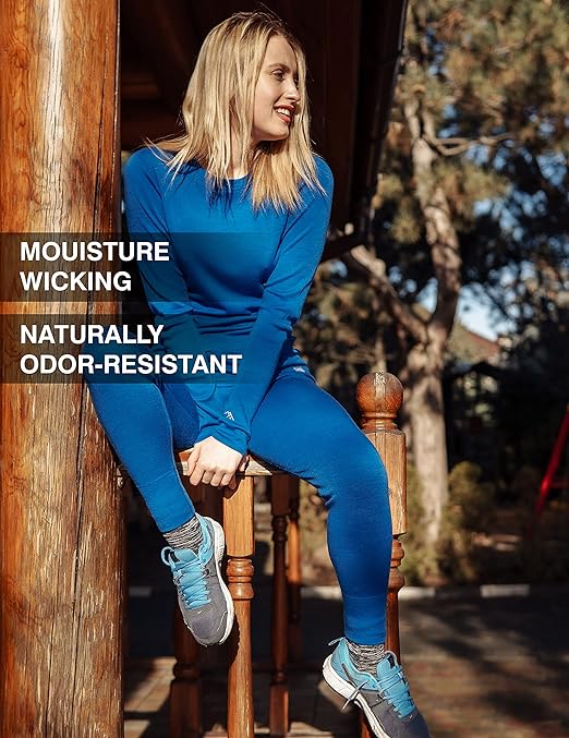Merino Wool Base Layer Womens Leggings 100% Merino Thermal Underwear Pants for Women Midweight + Wool Socks