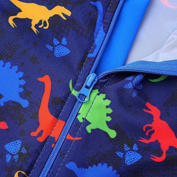 HUAANIUE Boys Kids 1 Piece Swimsuit Kids Boys Short Sleeve Zip Swimming Costume 2-10 Years, S245-Dinosaur Navy, 5-6 Years