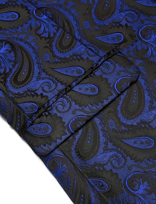 COOFANDY Mens Paisley Suit Lapel Jackets Tuxedo One Button Dinner Jacket Smart Blazer Retro Slim Fit Coat Party Blue XXL