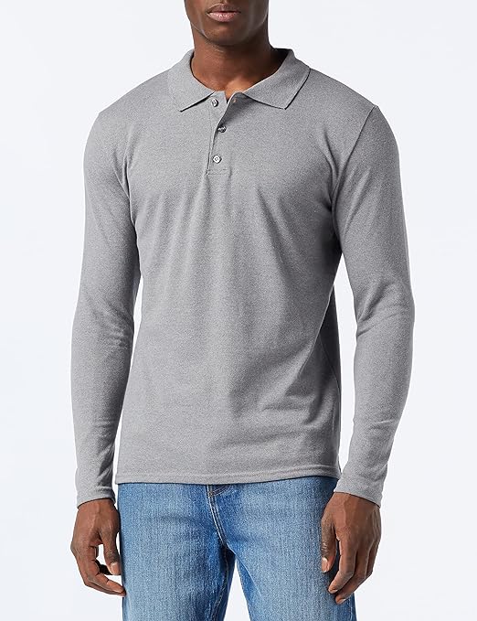 FM London Long Sleeve Polo Shirts Mens | Regular Fit Men's Polos Ideal for Formal and Casual Wear | Comfortable, Soft, Cotton Rich