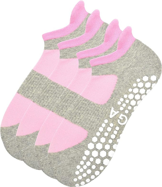 Busy Socks 2 Pack Non Slip Yoga Pilates Fitness Hospital Grip Socks for Women Men, Non Skid Barre Dance Ankle Cushioned Sock - - Medium