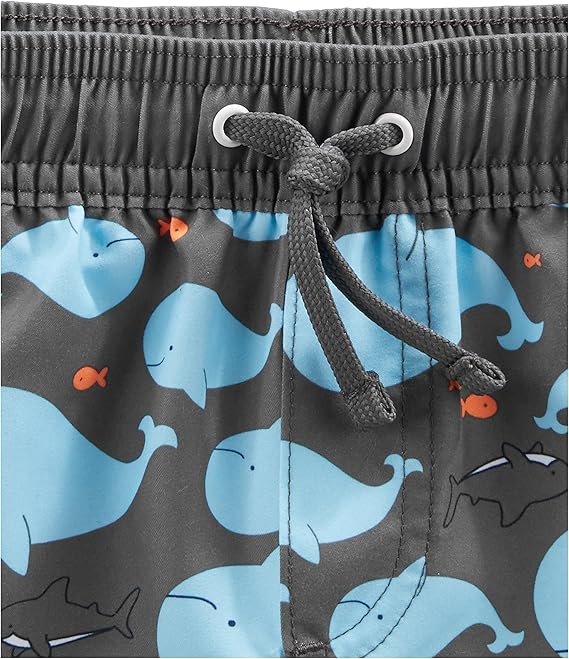 Simple Joys by Carter's Baby Boys' Swimsuit Trunk and Rashguard Set Rash Guard, Black/Sky Blue Whales, 18 Months