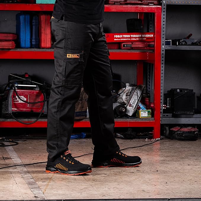 Black Hammer Mens Combat Work Trousers Cargo Pants Multi Pockets Joggers Reinforced Seams Tradesman Warehouse Survival Black (44W / 31 Regular)