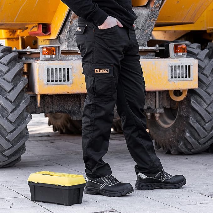 Black Hammer Mens Combat Work Trousers Cargo Pants Multi Pockets Joggers Reinforced Seams Tradesman Warehouse Survival Black (44W / 31 Regular)