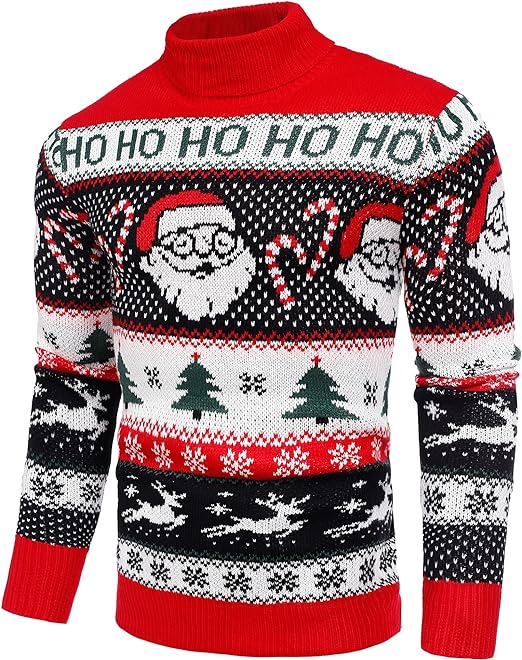 COOFANDY Mens Funny Christmas Jumper Turtleneck Knitted Ugly Xmas Sweater Pullover