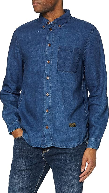 Kings of Indigo Men's Enda Pocket Casual Shirt, Blue (Dark Indigo Linen 1000), M