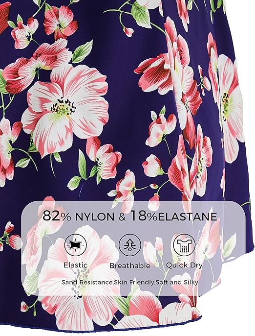 Wantdo Women's One-Piece Swim Dresses Plus Size Skirtini Tummy Control Swimsuits Summer Swimming Costume with Skirt A20(Sapphire Floral) 16-18