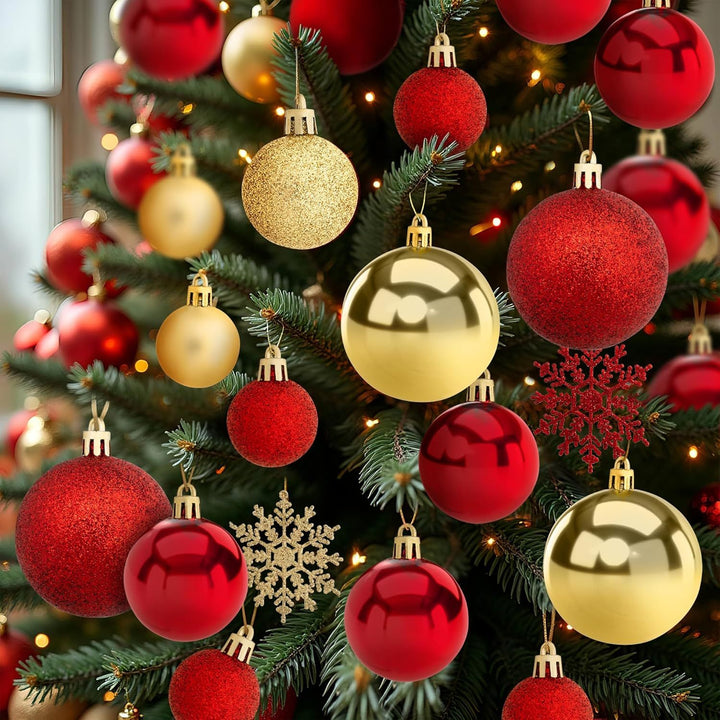 Pelle & Sol 108Pcs Christmas Baubles Set – Gold & Red Shatterproof Ornaments