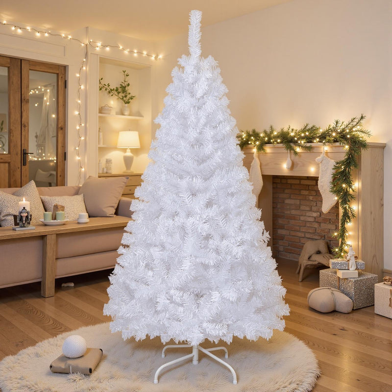GOFLAME 5ft White Christmas Tree – 350 PVC Tips with Metal Stand