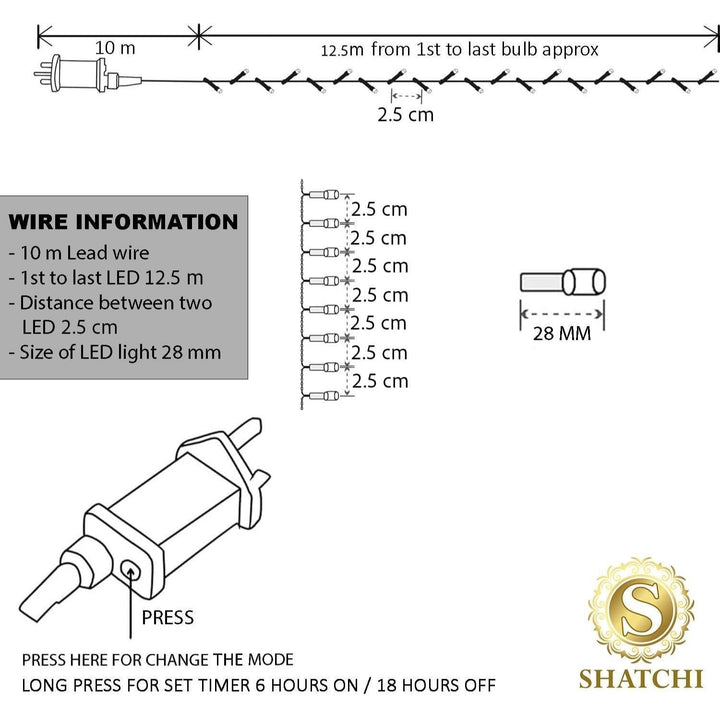 500 LED Christmas Fairy Lights – 8 Modes, Timer, Waterproof, Indoor/Outdoor