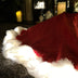 90cm Red Faux Fur Christmas Tree Skirt with White Trim & USB LED Lights