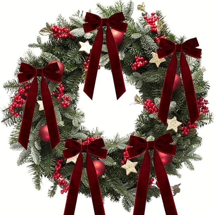 10Pcs Burgundy Red Velvet Christmas Bows – Tree, Wreath & Gift Decorations