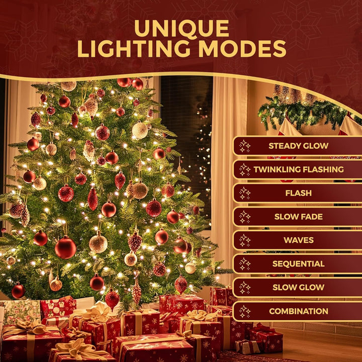 Festive Fix Warm White LED Christmas Tree Lights – 8 Modes, Timer, Waterproof