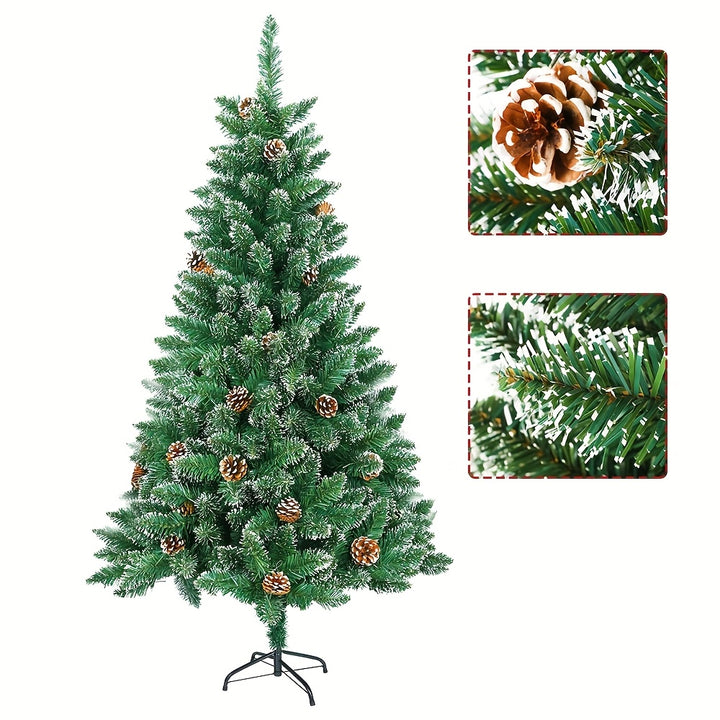 Artificial Christmas Tree with Snow Effect – Pine Cones & Metal Stand