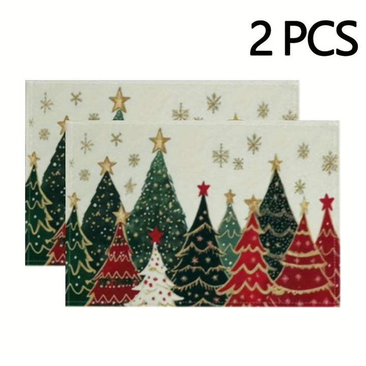 2/4/6pcs Christmas Placemats – Holiday Tree Pattern Heat-Resistant Table Mats