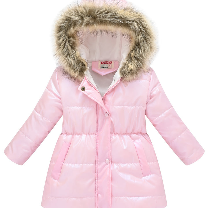 Boys & Girls Winter Jacket – Thick Glossy Hooded Mid-Length Coat