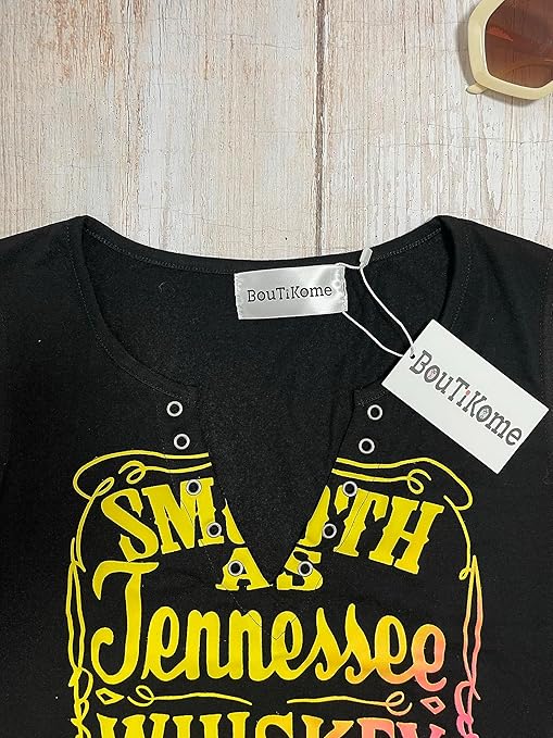 Women's Tank Top Summer Smooth As Tennessee Whiskey Shirt Sleeveless Basic T-Shirt Sexy V-Neck Vest Tunic Blouse Top, Black (black-2), S