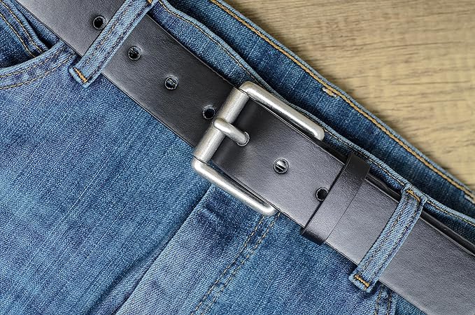 Mens 38mm Leather Smart / Casual Jeans Black Belt Size 32" - 36" Medium