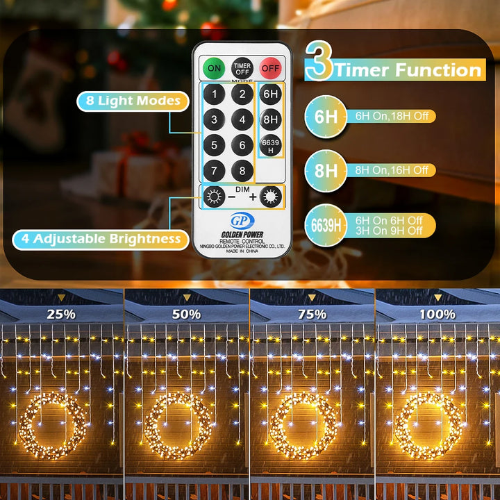 10m LED Icicle Lights – 8 Mode Fairy String for Christmas & Outdoor Decor