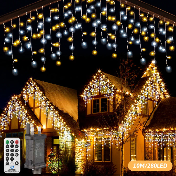 10m LED Icicle Lights – 8 Mode Fairy String for Christmas & Outdoor Decor