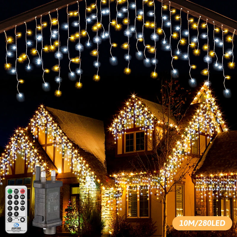 10m LED Icicle Lights – 8 Mode Fairy String for Christmas & Outdoor Decor