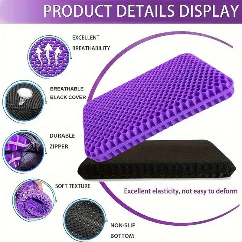 Breathable Gel Seat Cushion – Honeycomb TPR Non-Slip Chair Pad with Cover