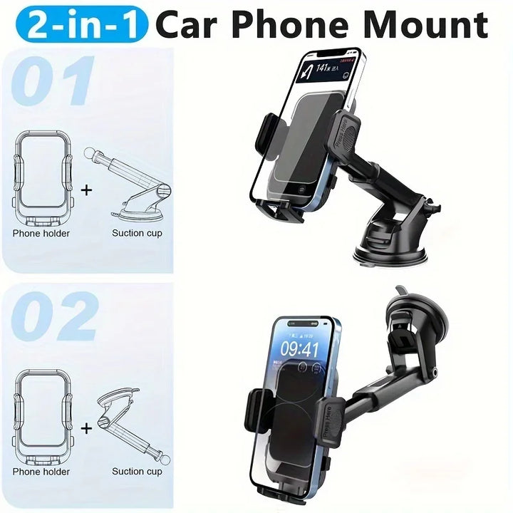 Universal Car Phone Holder – Dashboard & Windshield Suction Cup Telescopic Mount