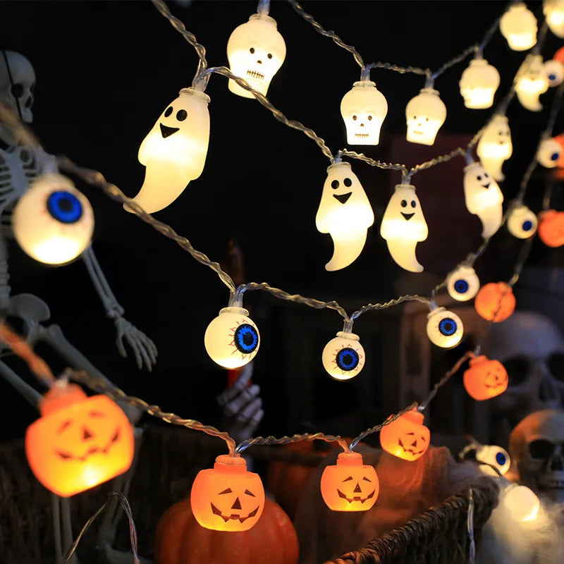 Halloween Decoration Led Light String Pumpkin, Skull, Head, Eyeball Shaped Lamp String, Trick Or Treat Lantern Horror Halloween Day