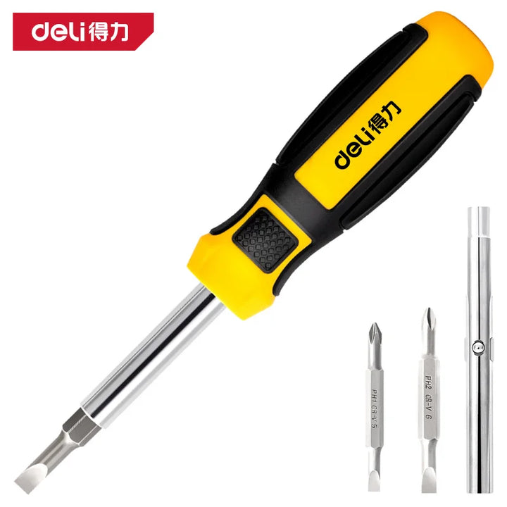 6-in-1 Ratcheting Screwdriver Set – Portable Multi-Bit Phillips & Slotted Repair Tool