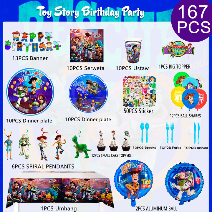 167Pcs Toy Story Party Supplies – Decorations & Tableware Set
