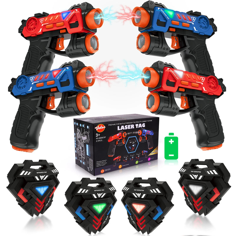 VATOS Laser Tag Set – 4 Mini Infrared Blasters with Badges for Kids Indoor/Outdoor