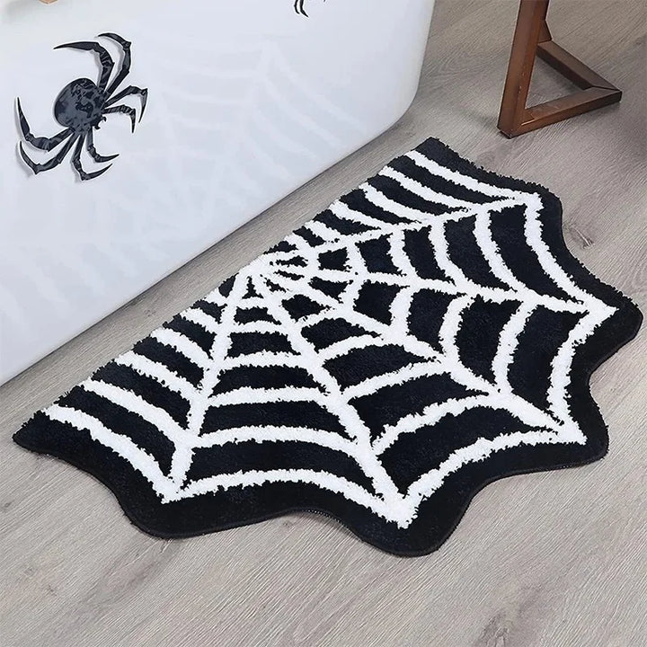 Halloween Black Spider Rug Decor Spooky Gothic Bath Mat Non-Slip, Tufted Mat for Front Door Living