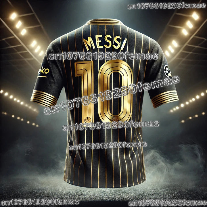 Messi #10 Black & Gold Commemorative Jersey – Quick-Dry Fan Football Shirt
