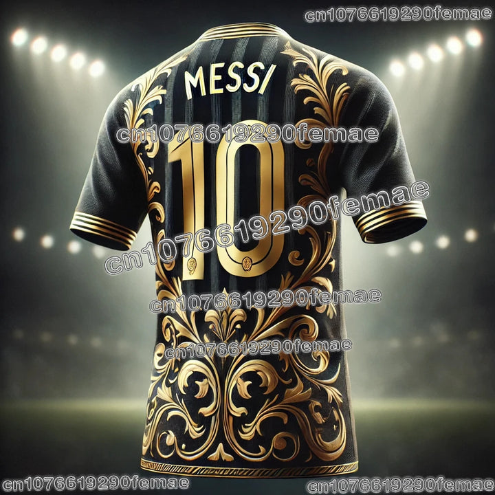 Messi #10 Black & Gold Commemorative Jersey – Quick-Dry Fan Football Shirt