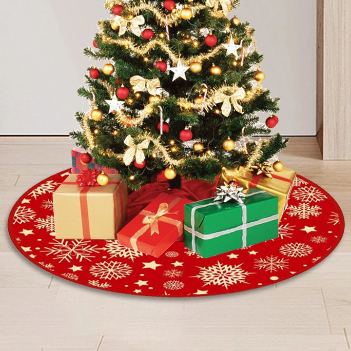 35.4'' Christmas Tree Skirt – Snowflake Pattern Holiday Decor Mat