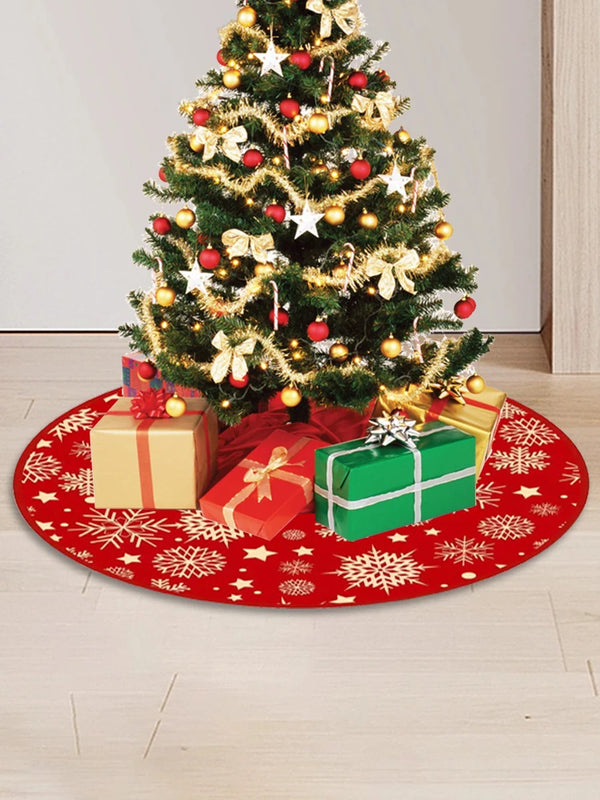 35.4'' Christmas Tree Skirt – Snowflake Pattern Holiday Decor Mat
