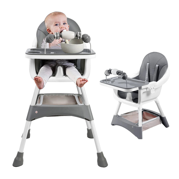 Portable Baby High Chair – Convertible Dining Seat with Double Tray & Toy Rack