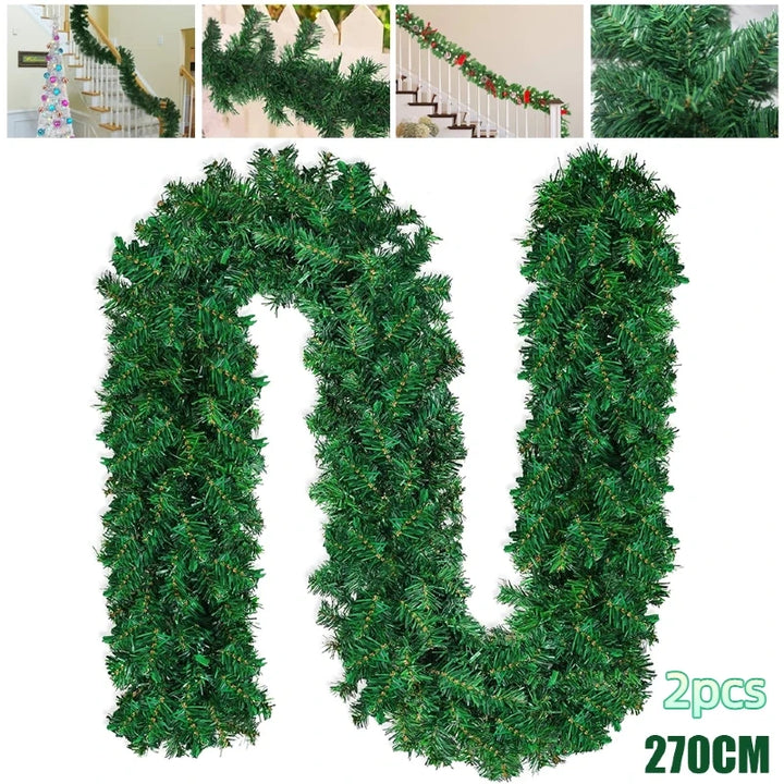 2Pcs 270cm Christmas Metallic Twist Garland – Tree & Ceiling Decoration