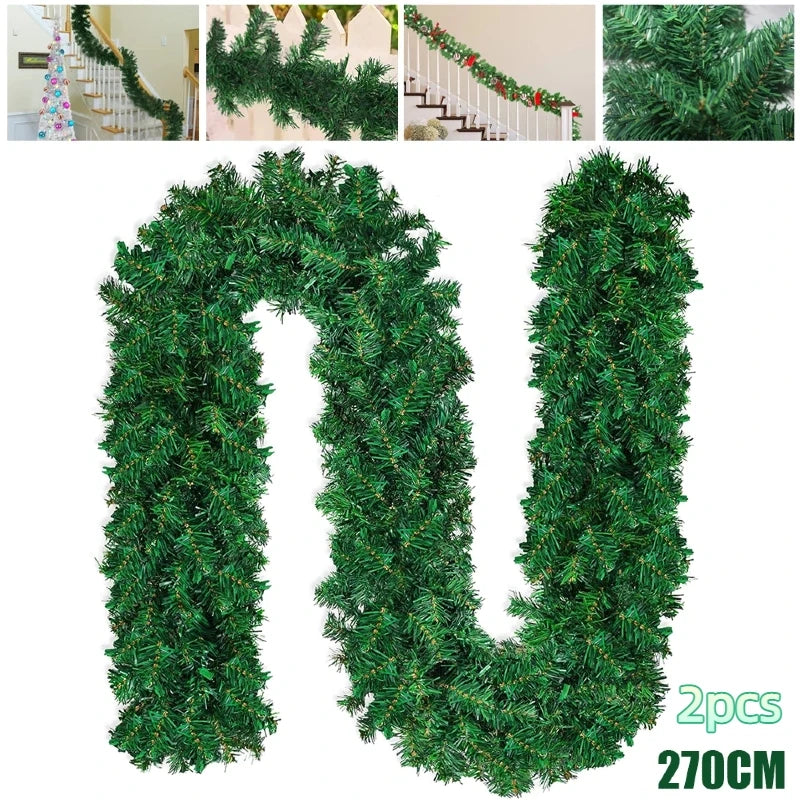 2Pcs 270cm Christmas Metallic Twist Garland – Tree & Ceiling Decoration