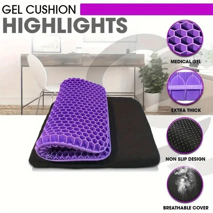 Breathable Gel Seat Cushion – Honeycomb TPR Non-Slip Chair Pad with Cover