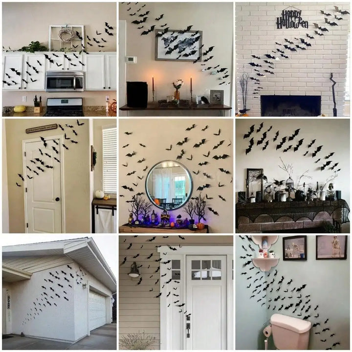 Halloween 60pcs 3D Waterproof black Bats Wall Decor