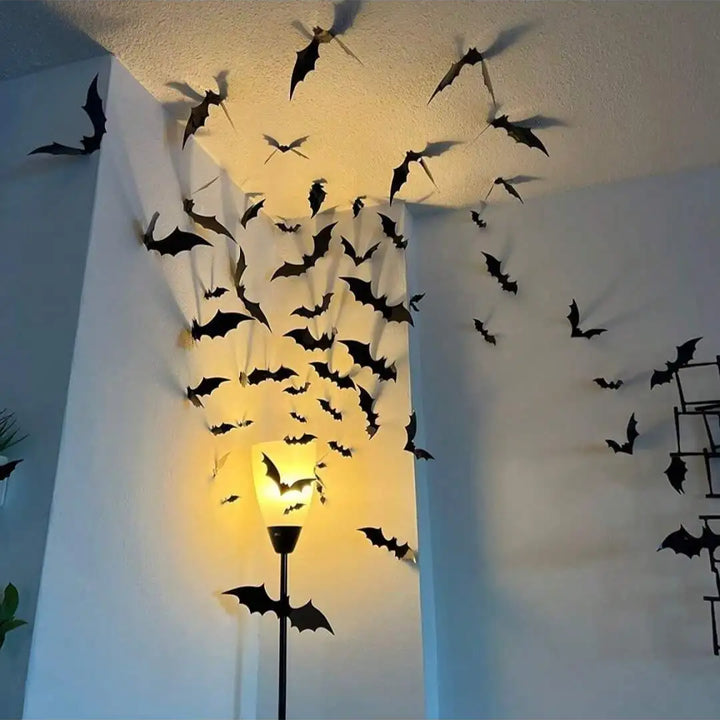 Halloween 60pcs 3D Waterproof black Bats Wall Decor