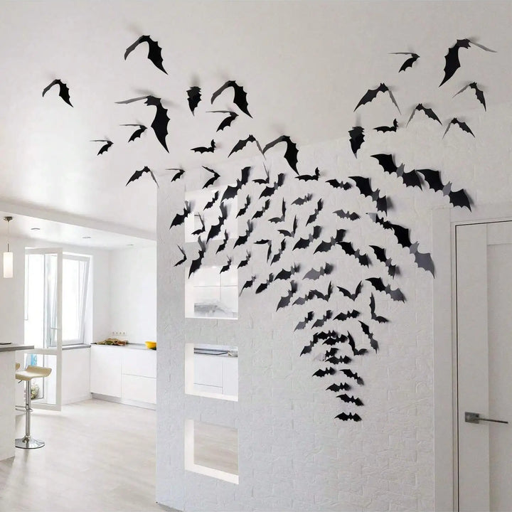 Halloween 60pcs 3D Waterproof black Bats Wall Decor