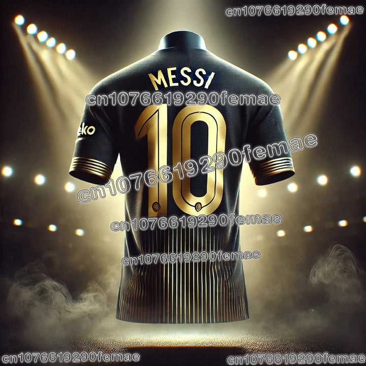 Messi #10 Black & Gold Commemorative Jersey – Quick-Dry Fan Football Shirt