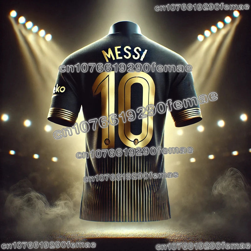 Messi #10 Black & Gold Commemorative Jersey – Quick-Dry Fan Football Shirt