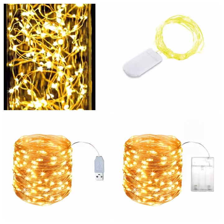 1–5M Copper Wire LED Fairy Lights – Warm String Lights for Christmas, Wedding & Party