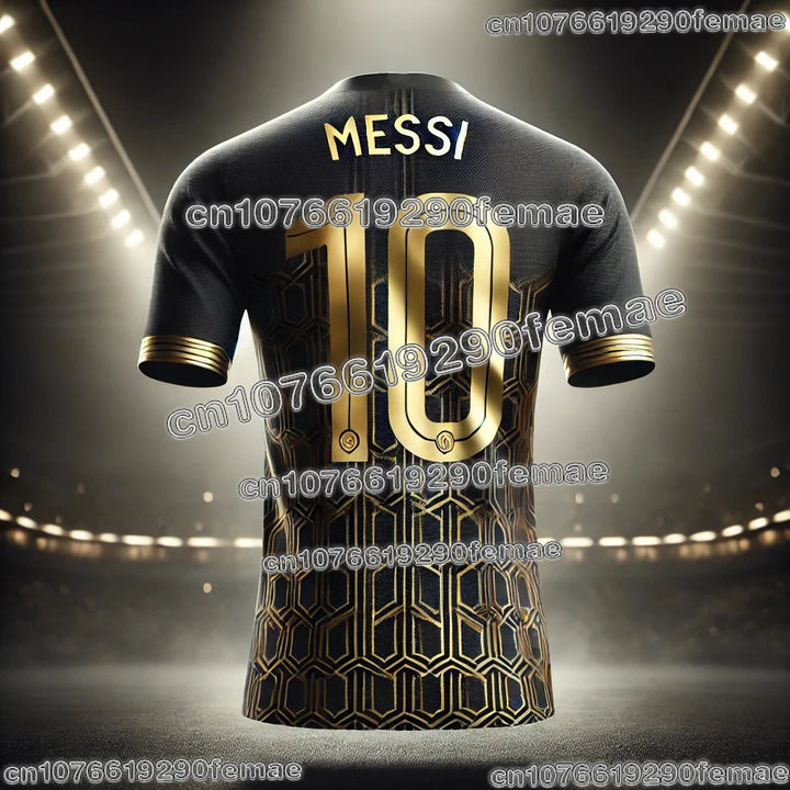 Messi #10 Black & Gold Commemorative Jersey – Quick-Dry Fan Football Shirt