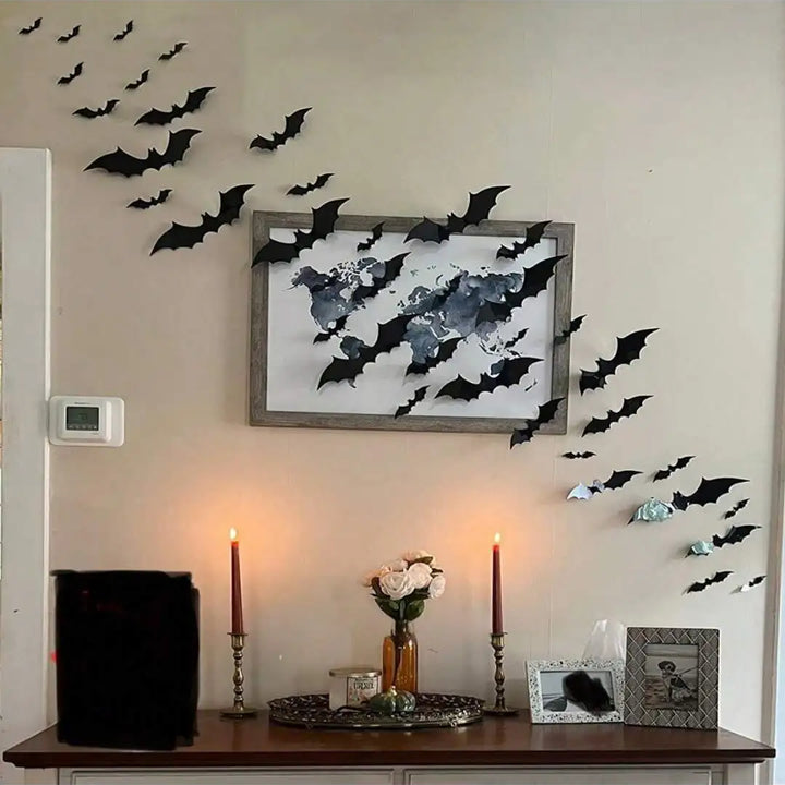 Halloween 60pcs 3D Waterproof black Bats Wall Decor