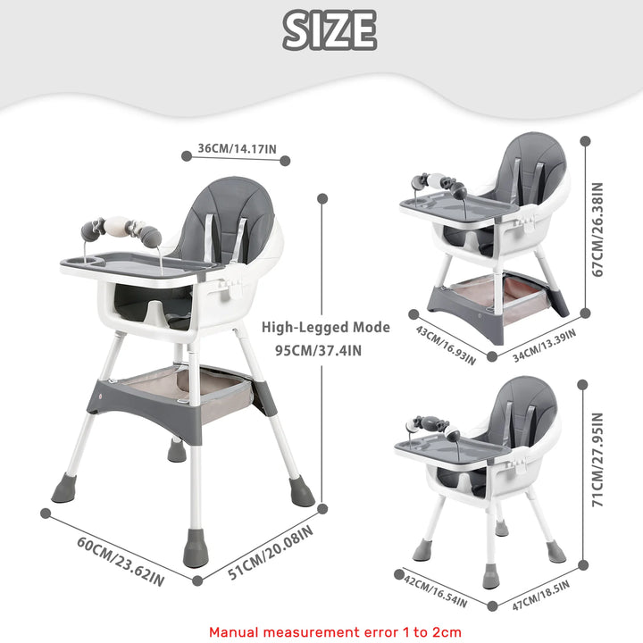 Portable Baby High Chair – Convertible Dining Seat with Double Tray & Toy Rack